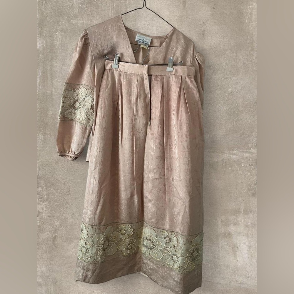 Vintage Victorian Blush Jacquard Skirt Set Embroidered Floral Matching Set